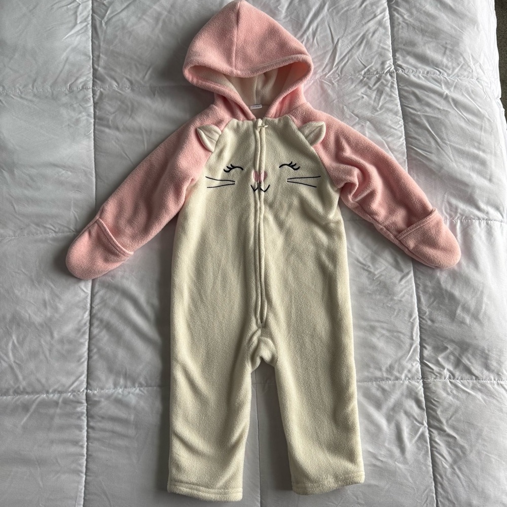 OLD NAVY CAT ONSIE COAT PINK WHITE 12-18 MONTHS